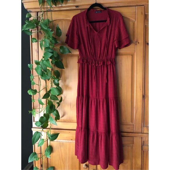 PRETTYGARDEN Womens Summer Boho Maxi Dress V Neck Ruffle Trim High SZ S - Picture 3 of 13